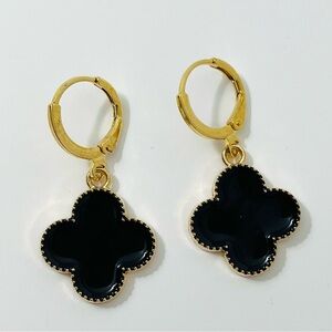 Black Quatrefoil Drop Dangle Earrings Casual Huggie Clover Jewelry